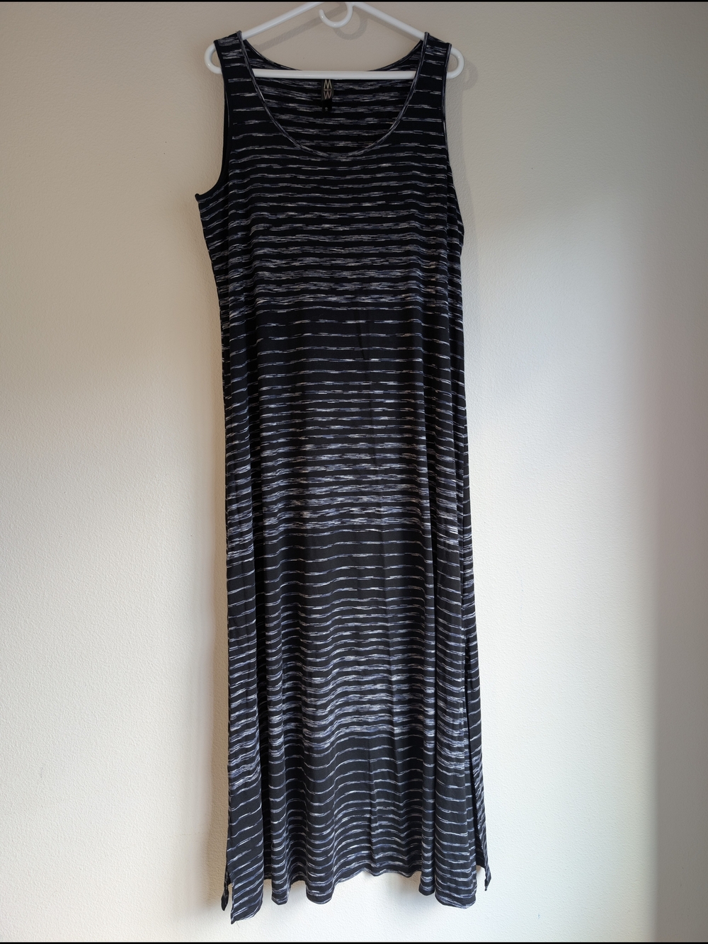 MarlaWynne Sleeveless Black and Gray Striped Maxi Dress Women's Size XL